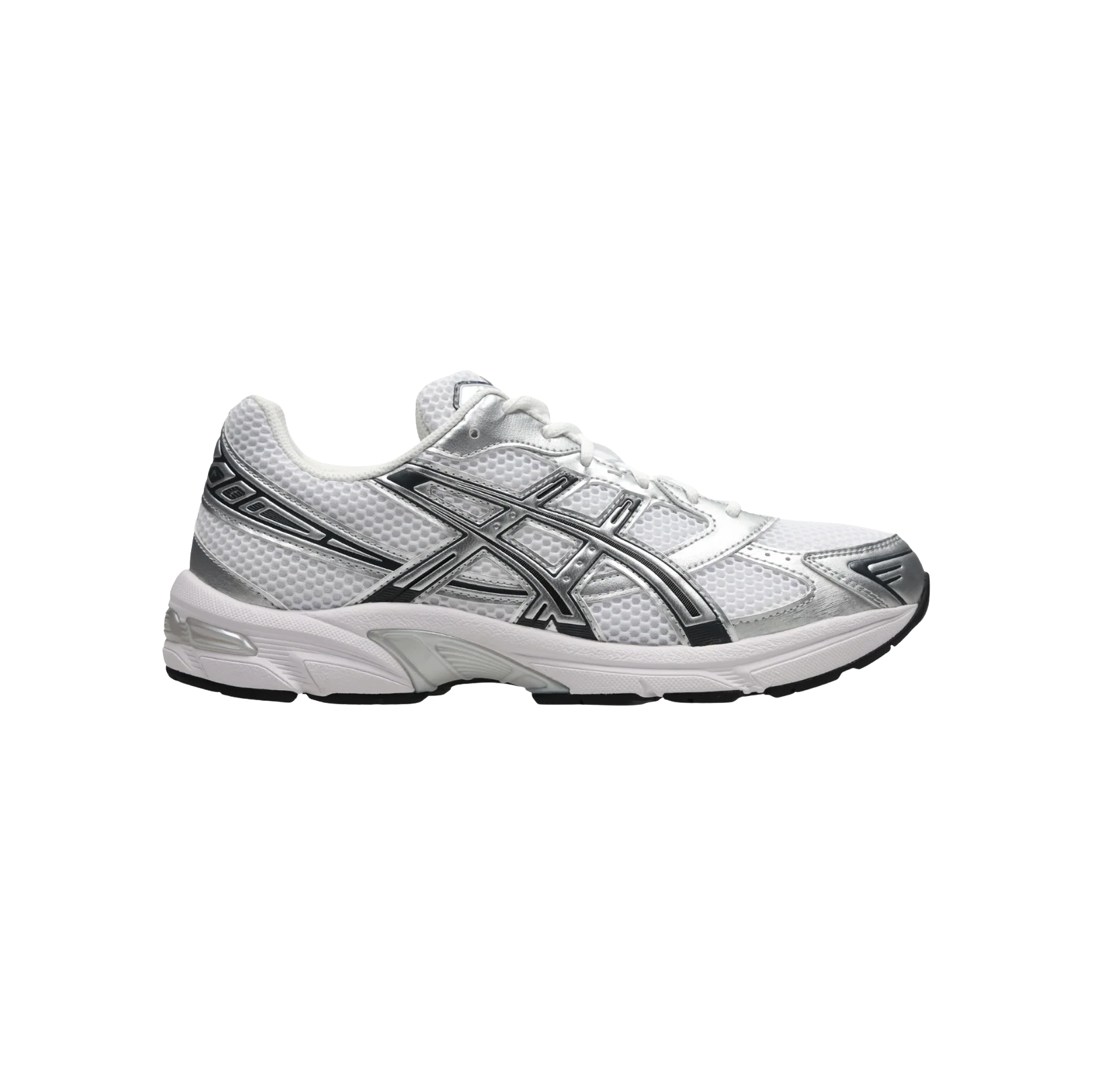 SICS GEL 1130 White Pure Silver – vue latérale des baskets rétro running en mesh blanc et argent avec amorti GEL et semelle gomme