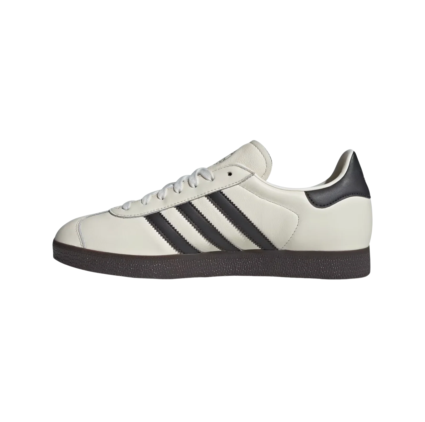 Adidas Gazelle DFB Off White – vue latérale opposée des baskets rétro en cuir avec semelle gomme et 3 bandes Adidas noires