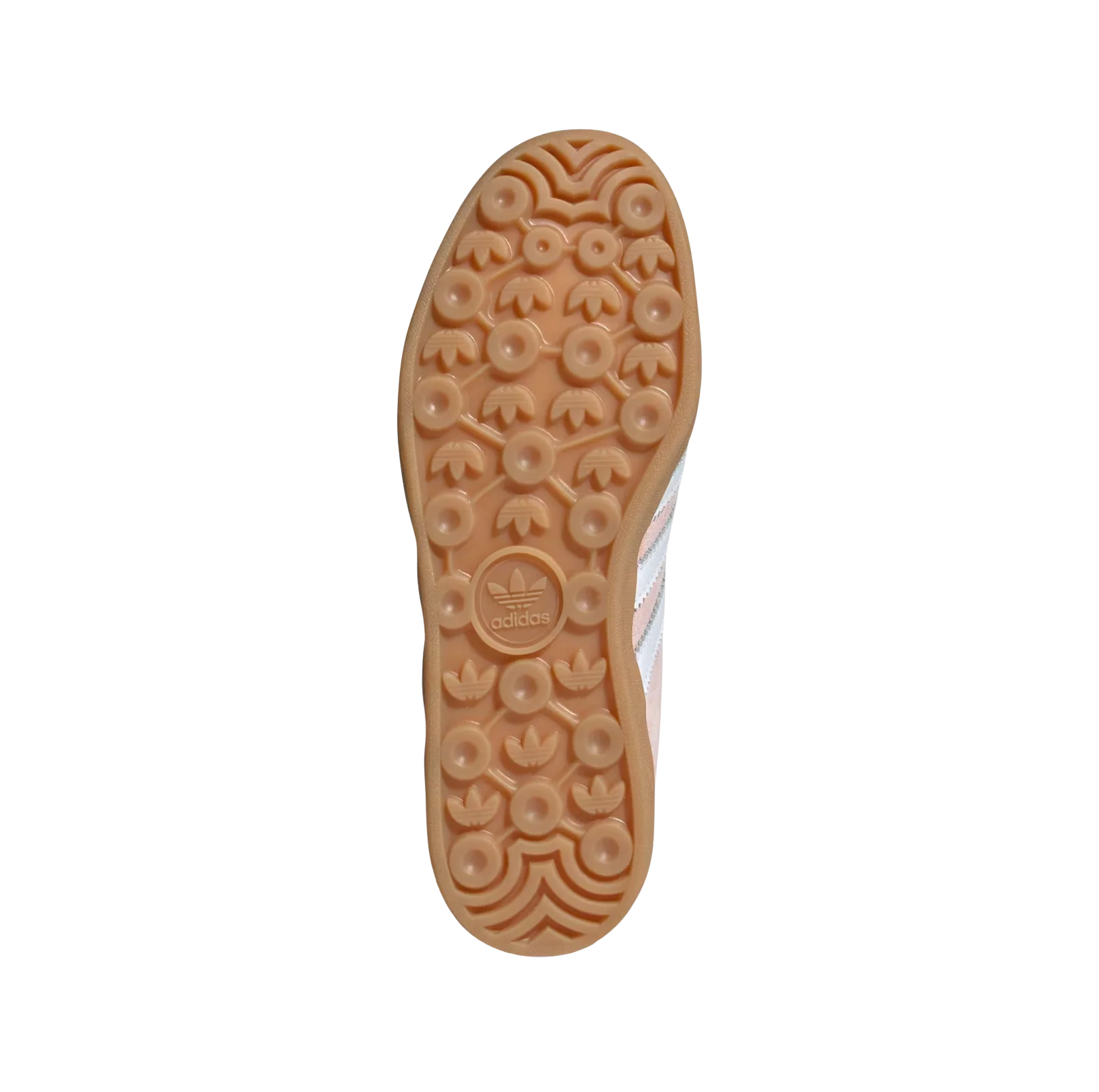 Adidas Gazelle Indoor Sandy Pink – vue semelle des baskets rétro en suède rose avec semelle gomme naturelle