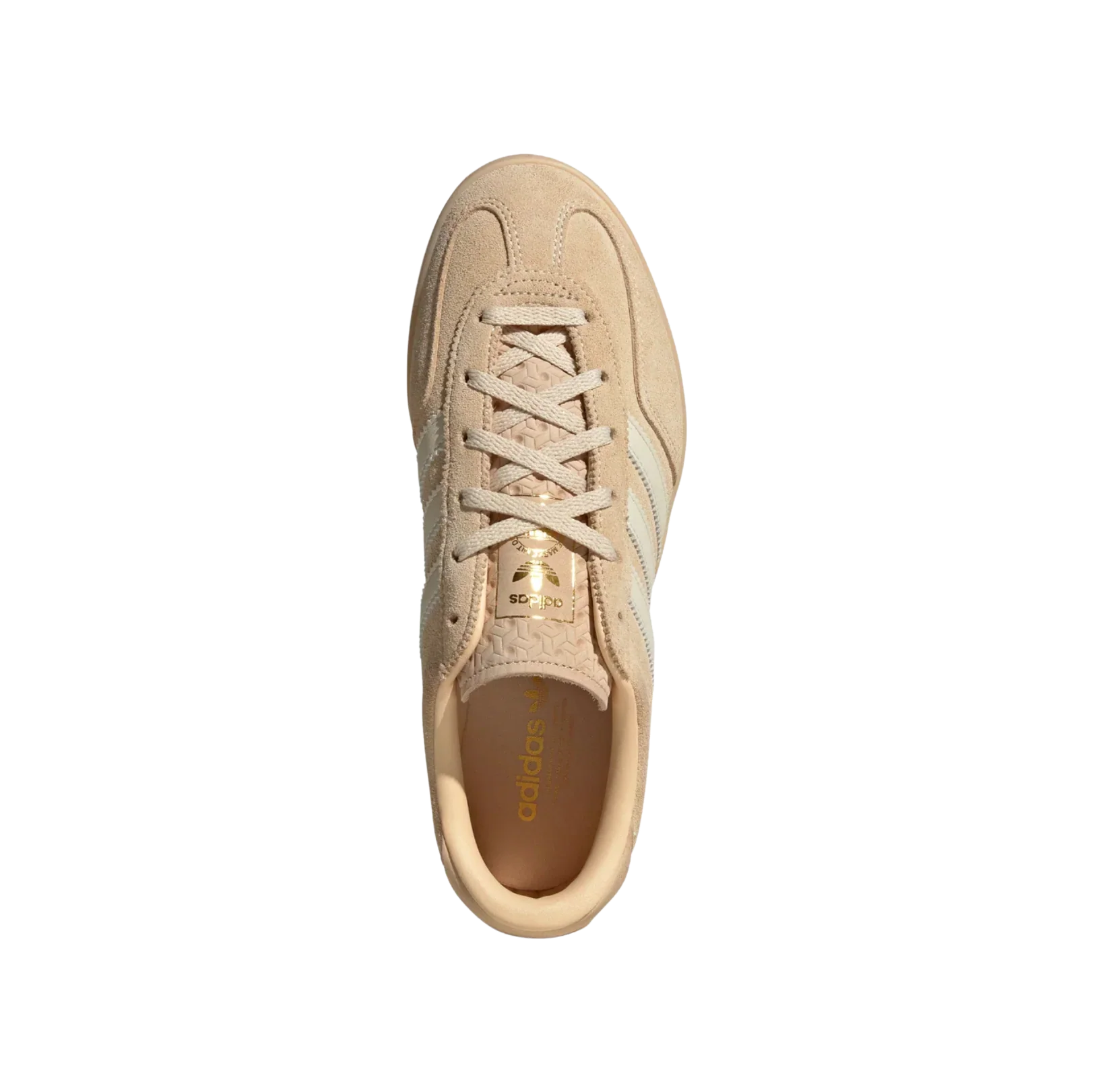 Adidas Gazelle Stack Sand Strata – vue dessus des baskets rétro en cuir avec semelle gomme et logo sur la languette