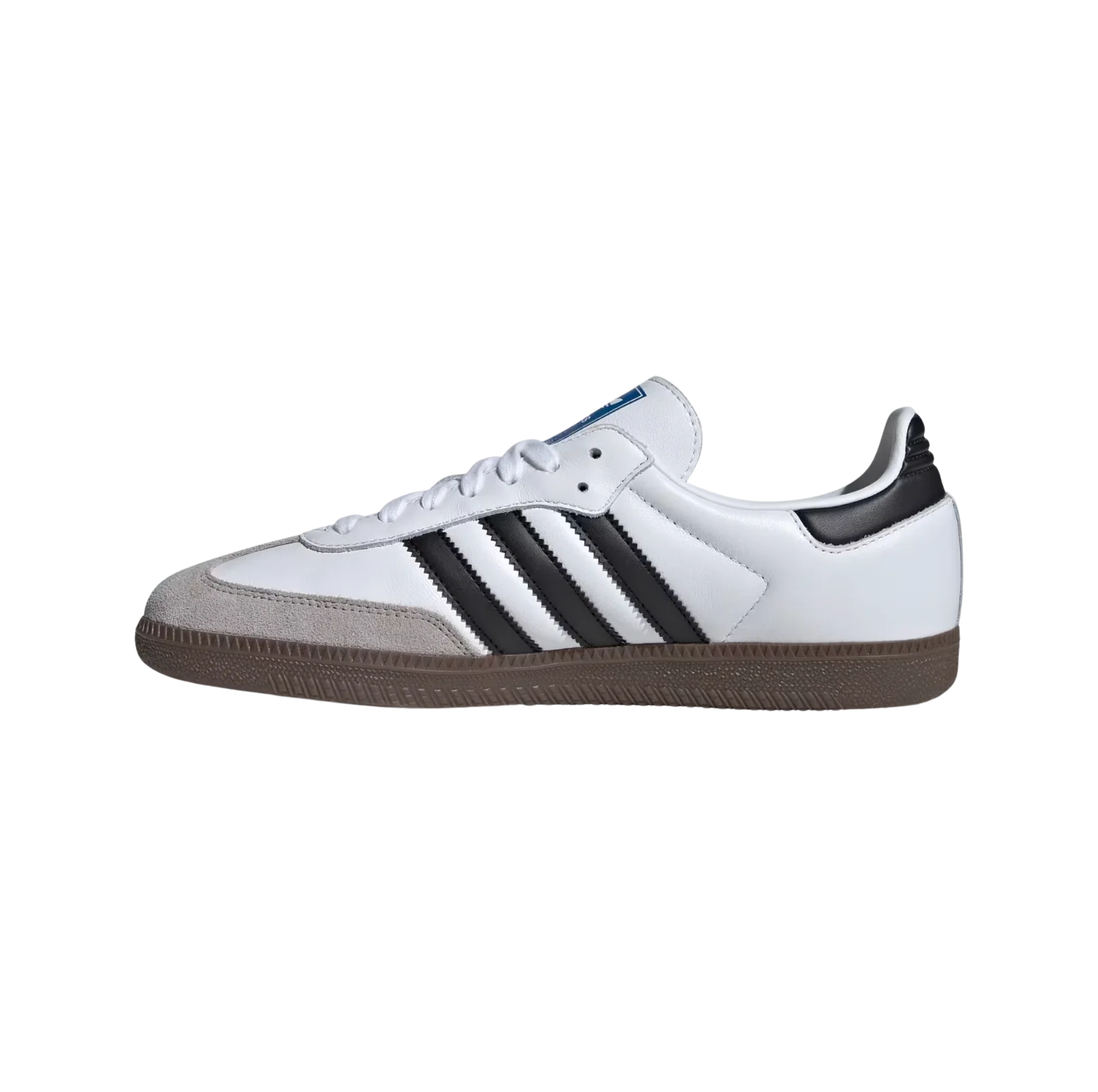 Adidas Samba OG Cloud White – vue latérale opposée des baskets rétro en cuir et suède blanc avec semelle gomme et bandes noires