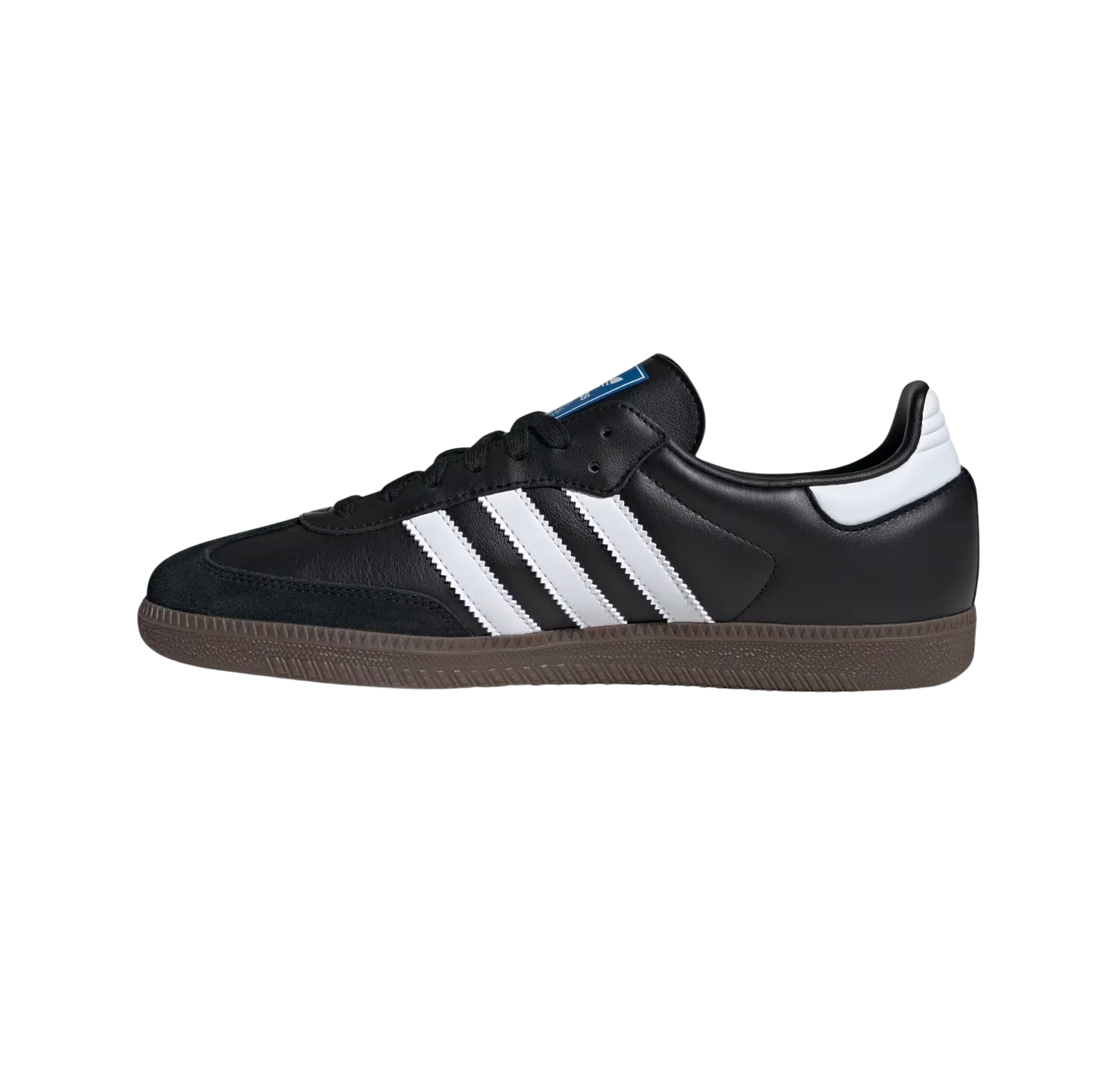 Adidas Samba OG Core Black – vue latérale opposée des baskets rétro en cuir pleine fleur avec semelle gomme et bandes blanches
