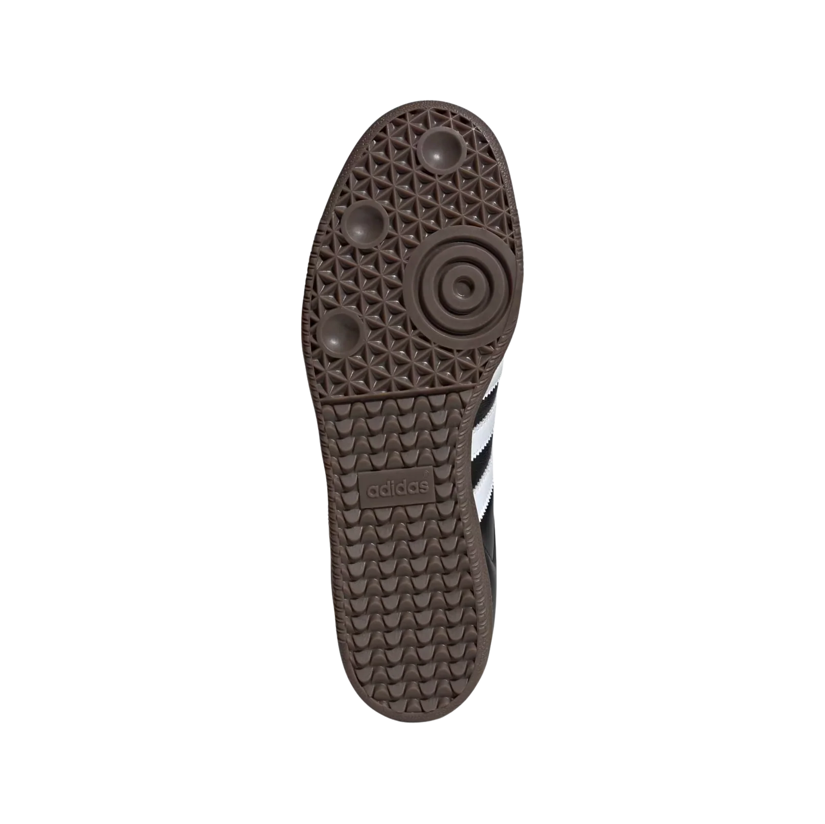 Adidas Samba OG Core Black – vue semelle des baskets rétro en cuir pleine fleur avec semelle gomme et bandes blanches