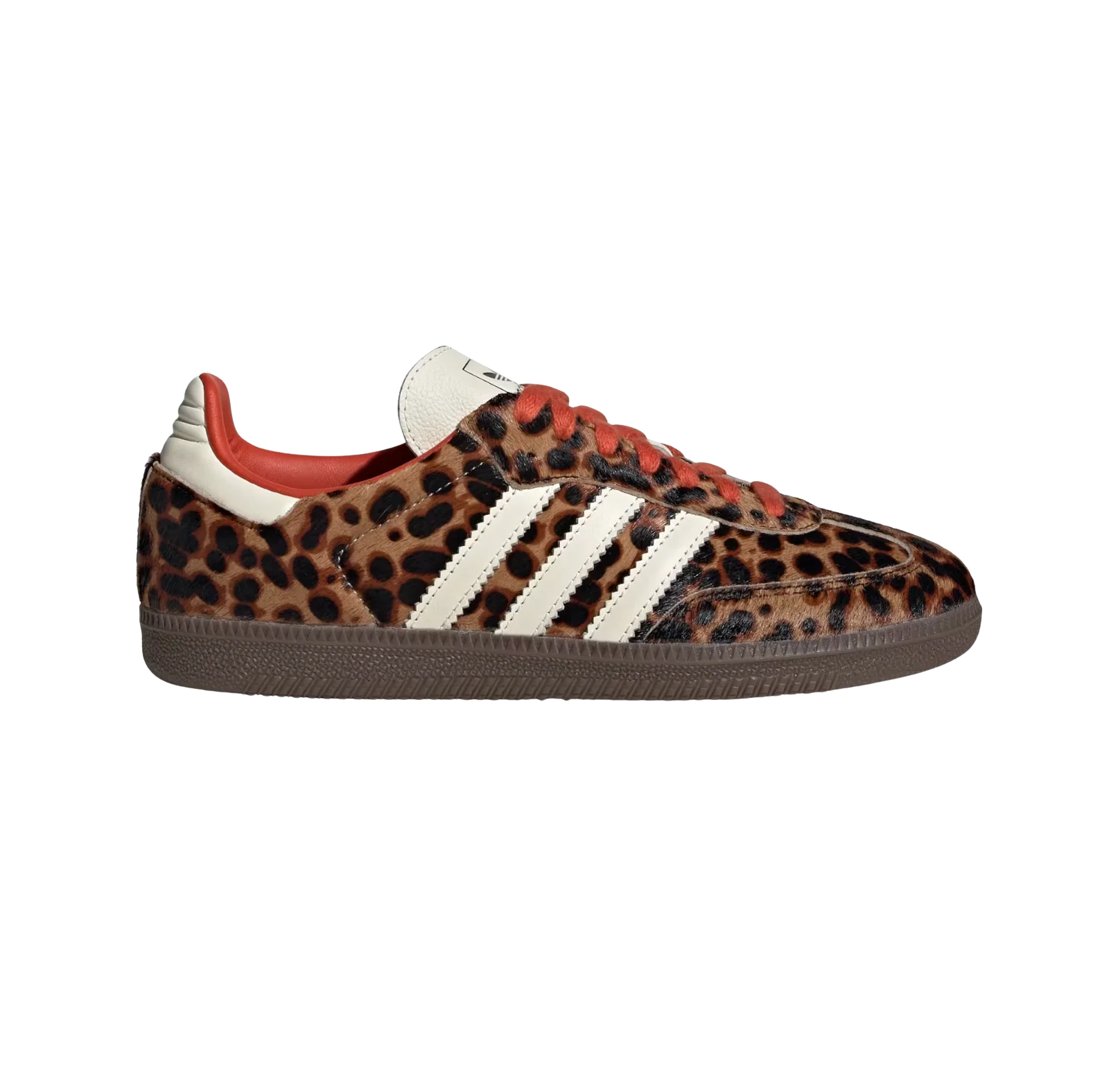 Adidas Samba OG Leopard – vue latérale des baskets rétro en pony hair imprimé léopard avec semelle gomme