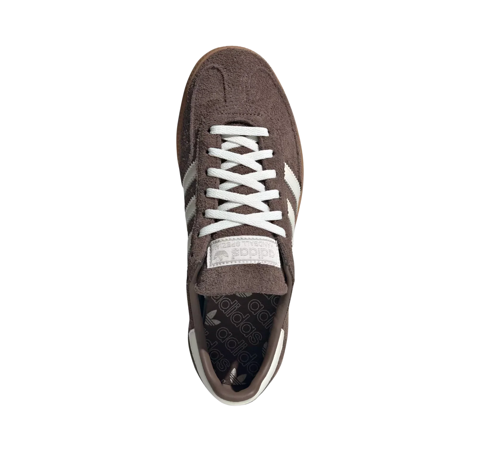 Adidas Spezial Earth Strata – vue dessus des baskets rétro en suède avec semelle gomme et bandes blanches
