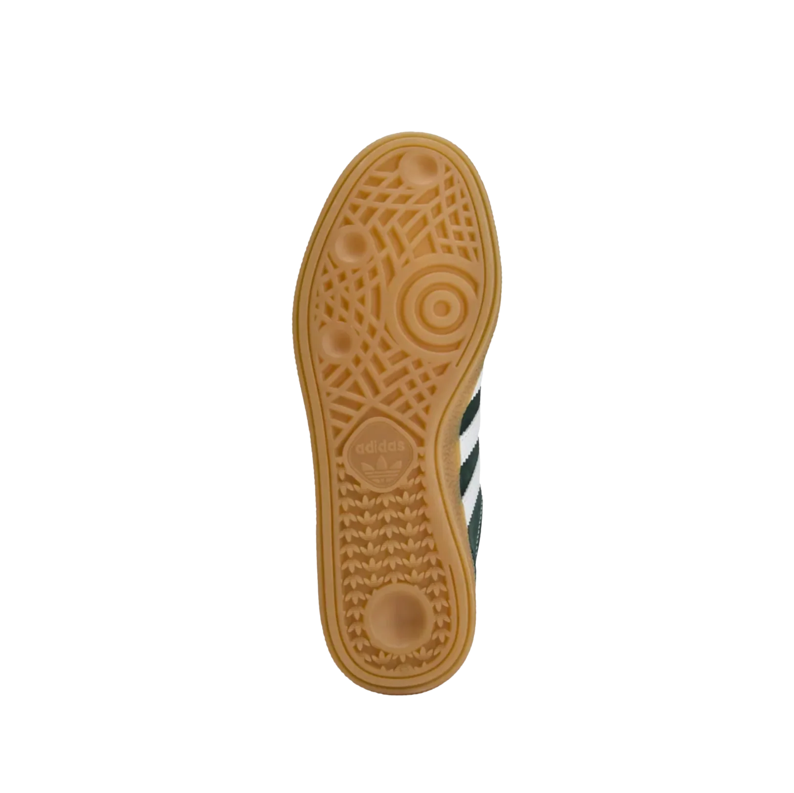 Adidas Sporty and Rich – vue semelle des baskets rétro en cuir vert foncé avec semelle gomme et bandes cloud blanches