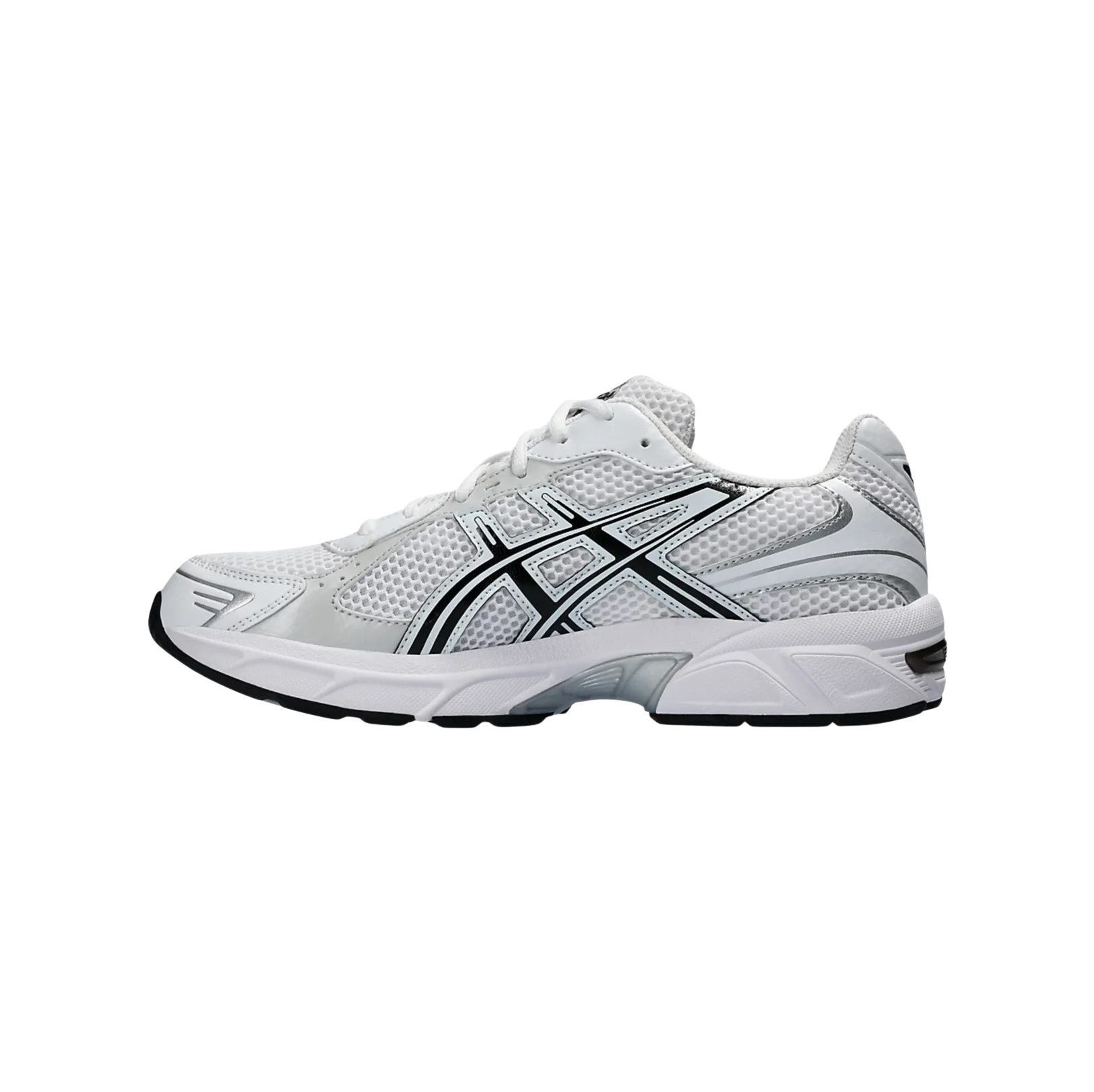 ASICS GEL 1130 White & Black – vue latérale opposée des baskets rétro-tech en textile et synthétique avec amorti GEL visible.