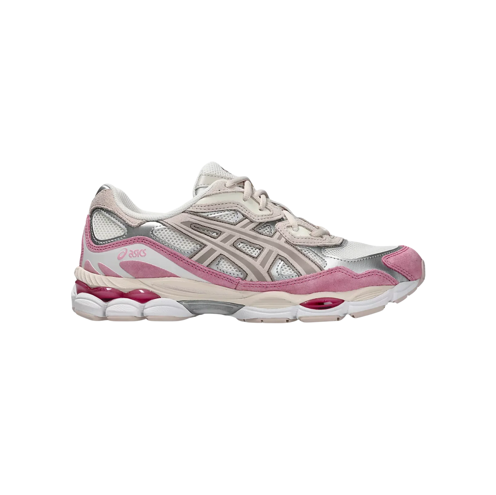 ASICS GEL NYC Cream Mineral Beige – vue latérale des baskets rétro-tech en cuir avec amorti GEL™ et semelle extérieure gomme