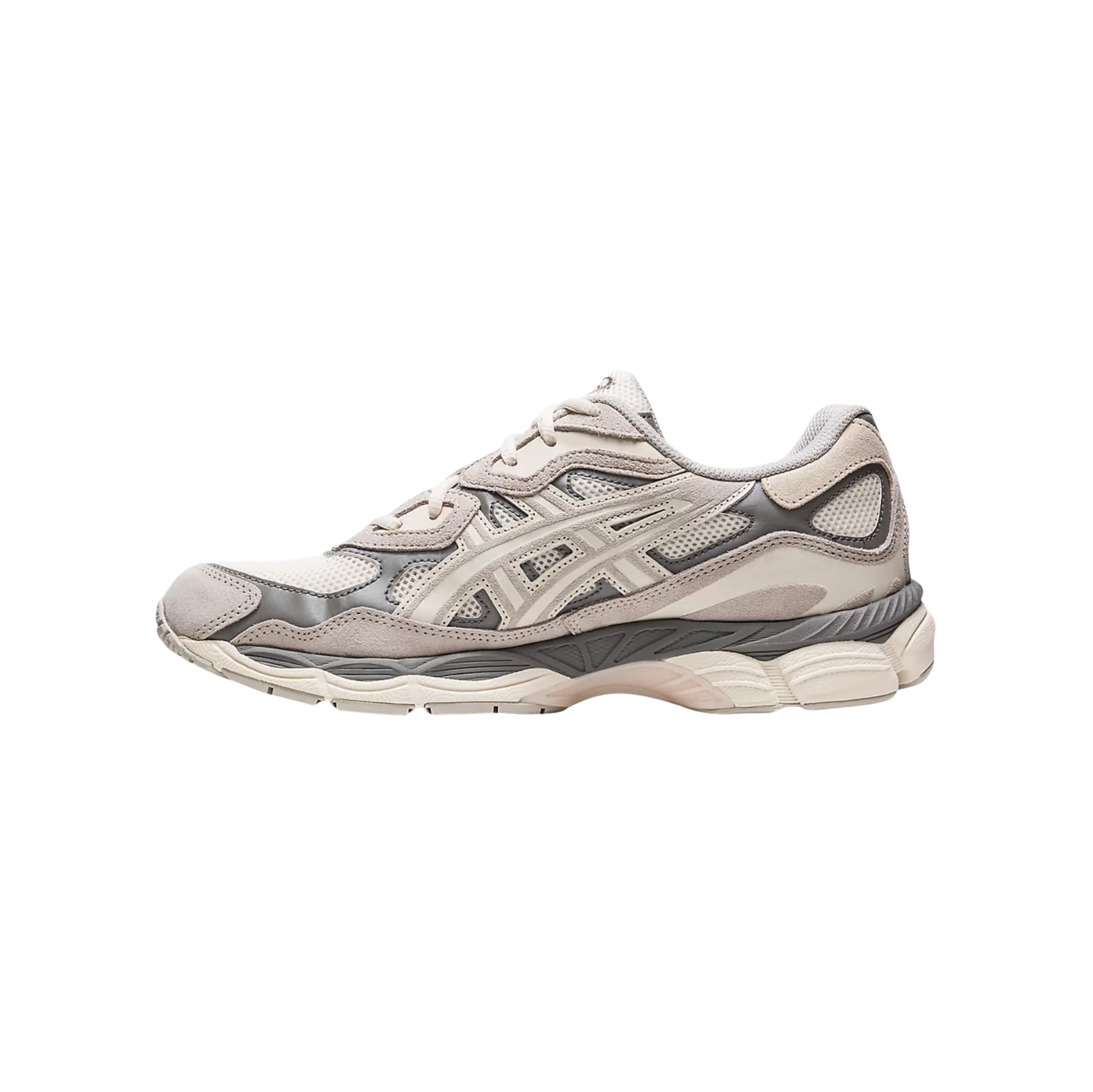 ASICS GEL NYC Cream & Oyster Grey – vue latérale opposée des baskets rétro-tech en cuir et synthétique avec confort GEL™