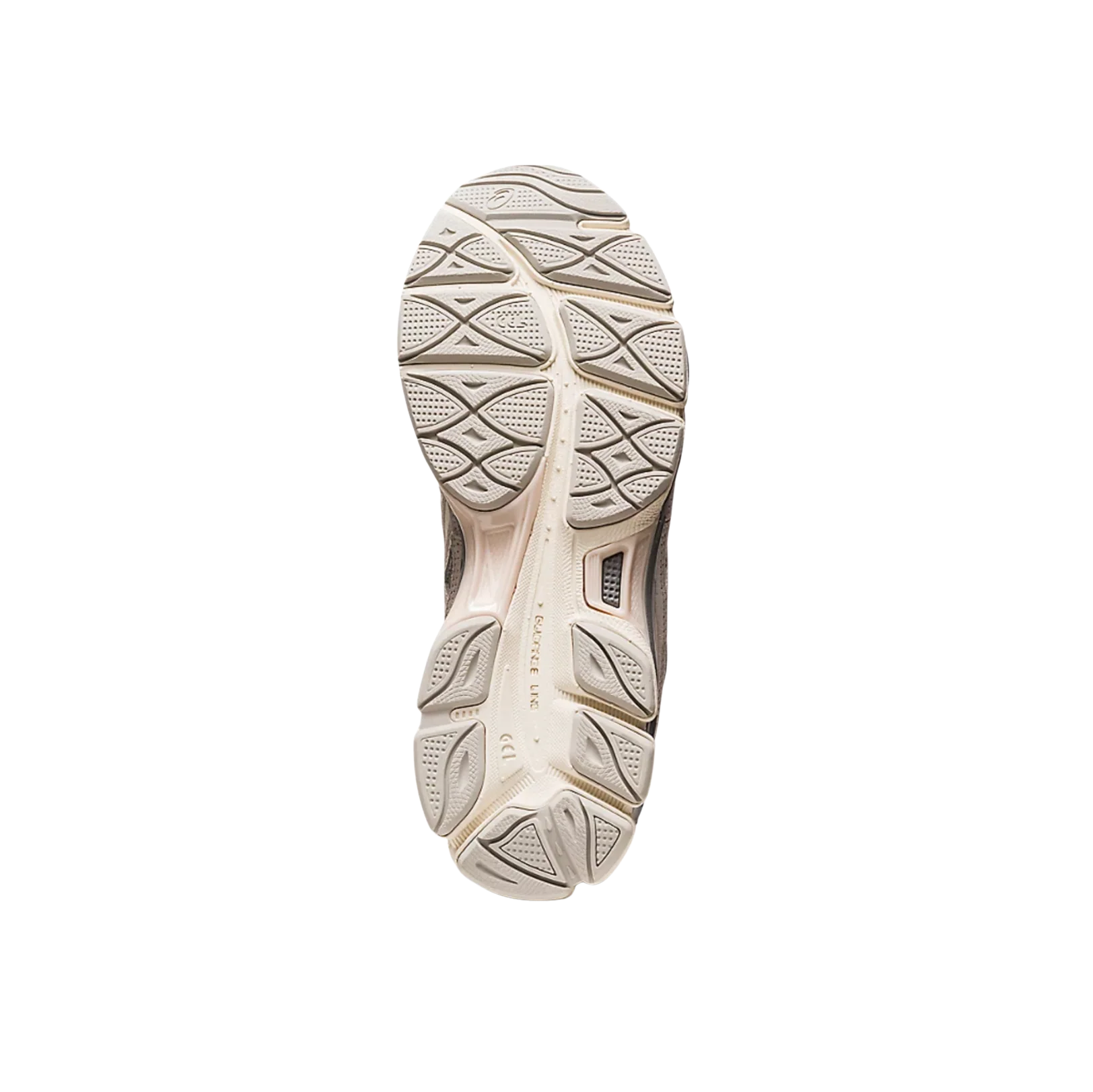 ASICS GEL NYC Cream & Oyster Grey – vue semelle des baskets rétro-tech avec semelle extérieure en gomme antidérapante