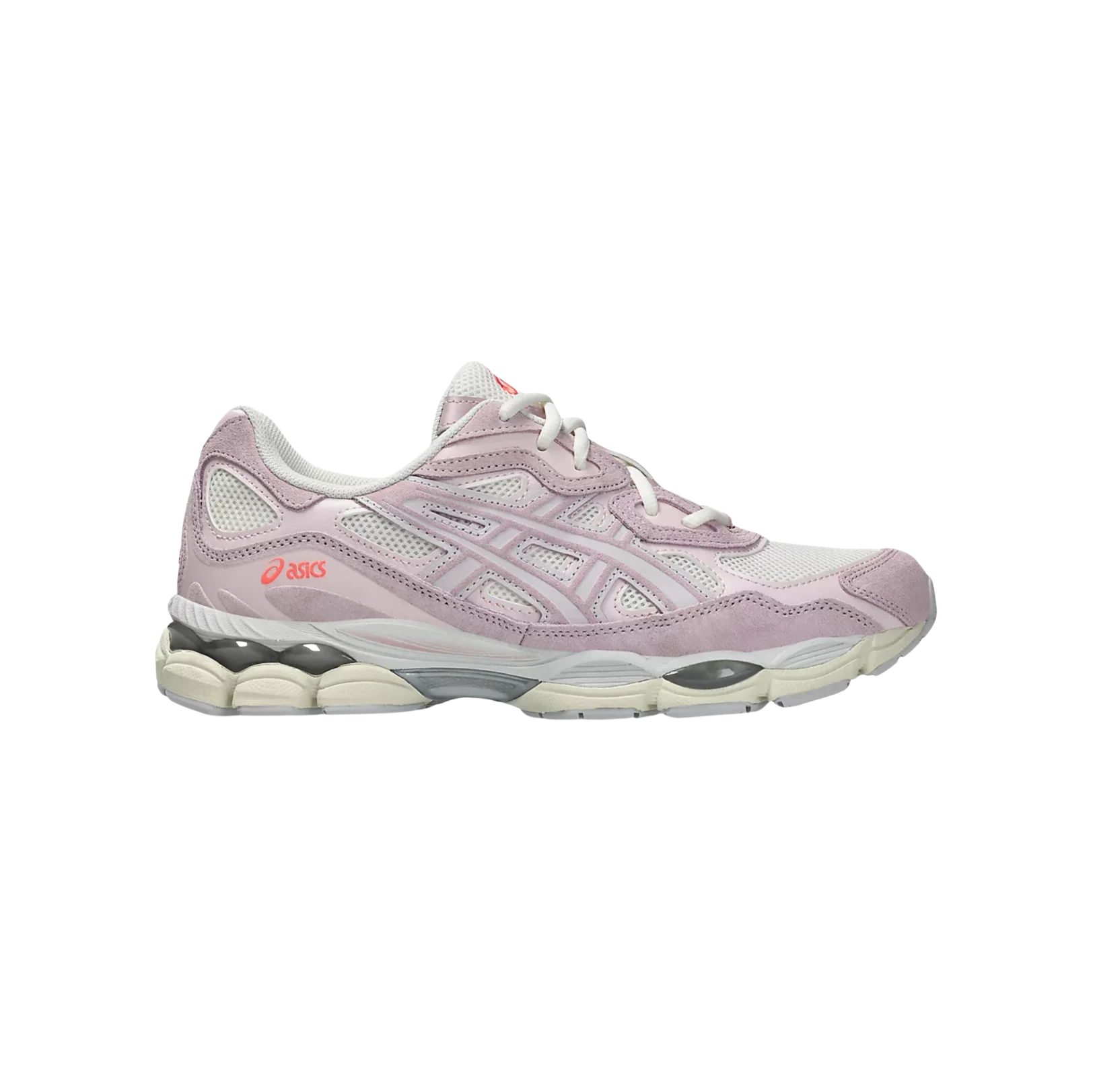 ASICS GEL NYC Cream Rose Water – vue latérale des baskets rétro-tech en cuir avec amorti GEL et semelle gomme