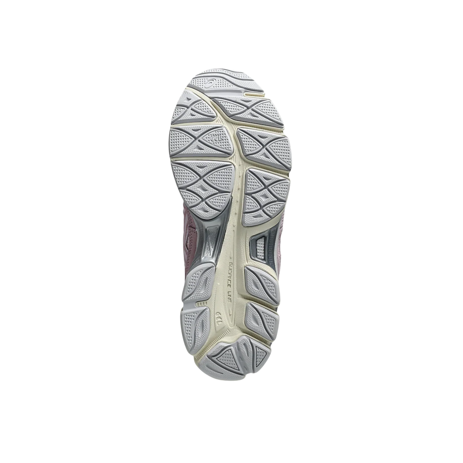 ASICS GEL NYC Cream Rose Water – vue semelle des baskets rétro-tech avec semelle extérieure en gomme antidérapante