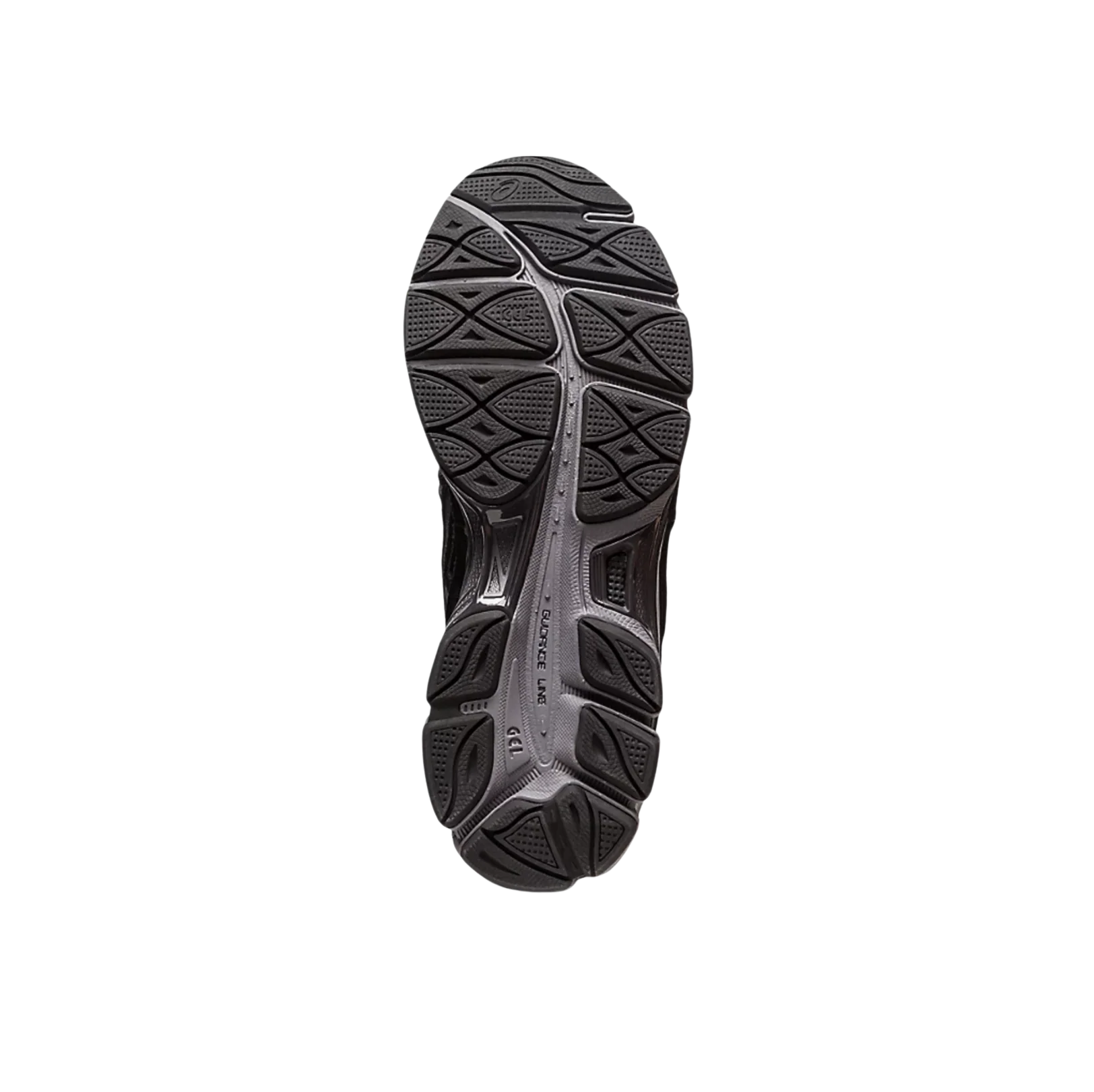 ASICS GEL NYC Graphite Grey Black – vue semelle des baskets rétro-tech avec semelle extérieure en gomme antidérapante