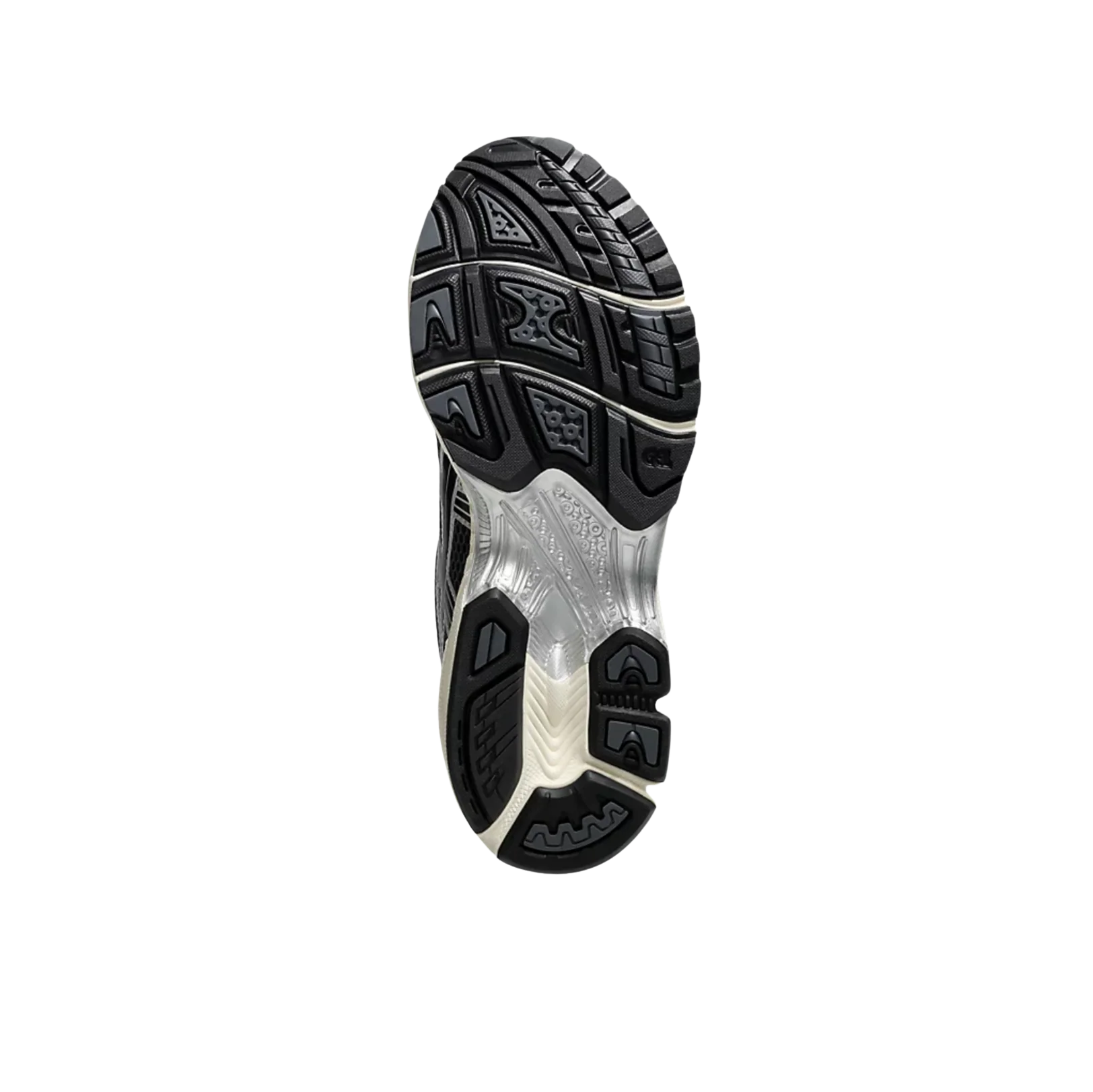 ASICS Kayano 14 Carrier Grey Black – vue semelle des baskets rétro-tech avec semelle extérieure en gomme antidérapante