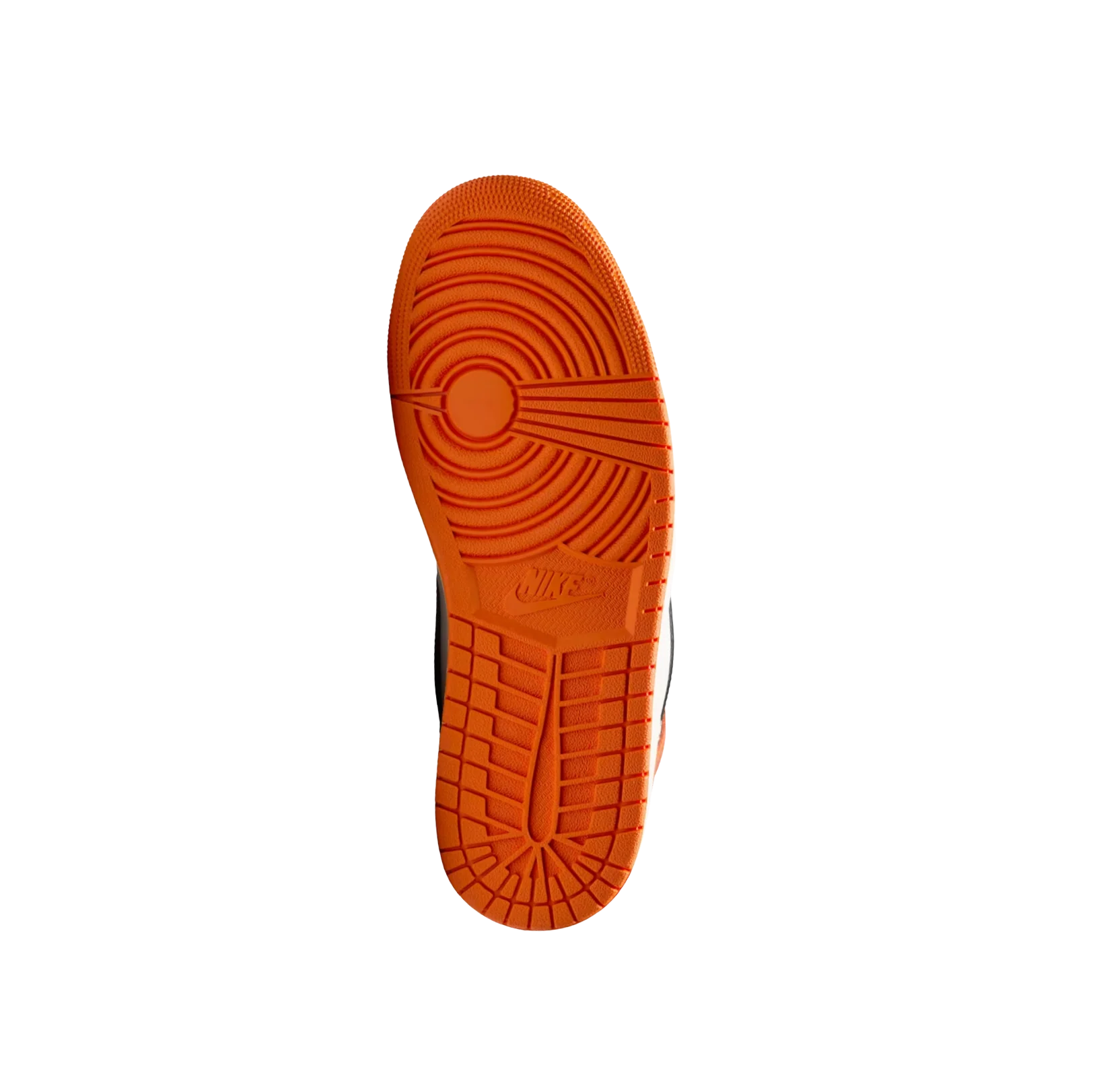 Jordan 1 High OG Shattered Backboard – vue semelle extérieure orange en gomme antidérapante avec motif circulaire Nike