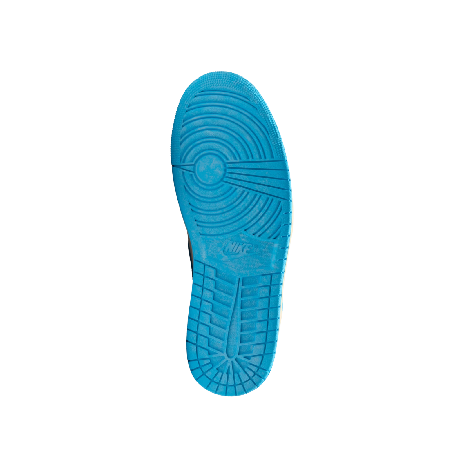 Jordan 1 High OG UNC Reimagined – vue semelle des baskets rétro en gomme antidérapante