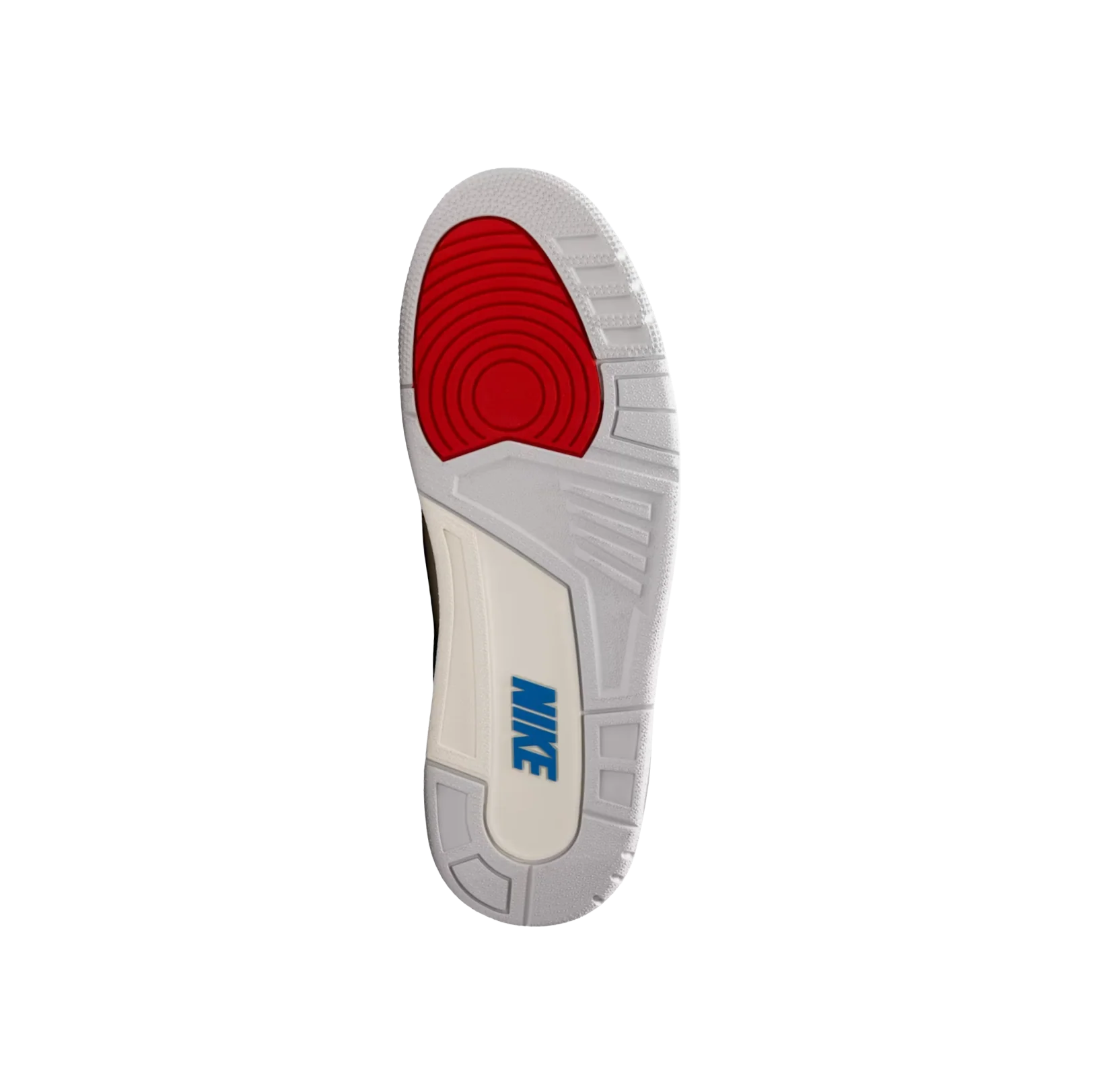 Jordan 3 Retro OG Rare Air – vue semelle avec logo Nike bleu et grip performant en gomme