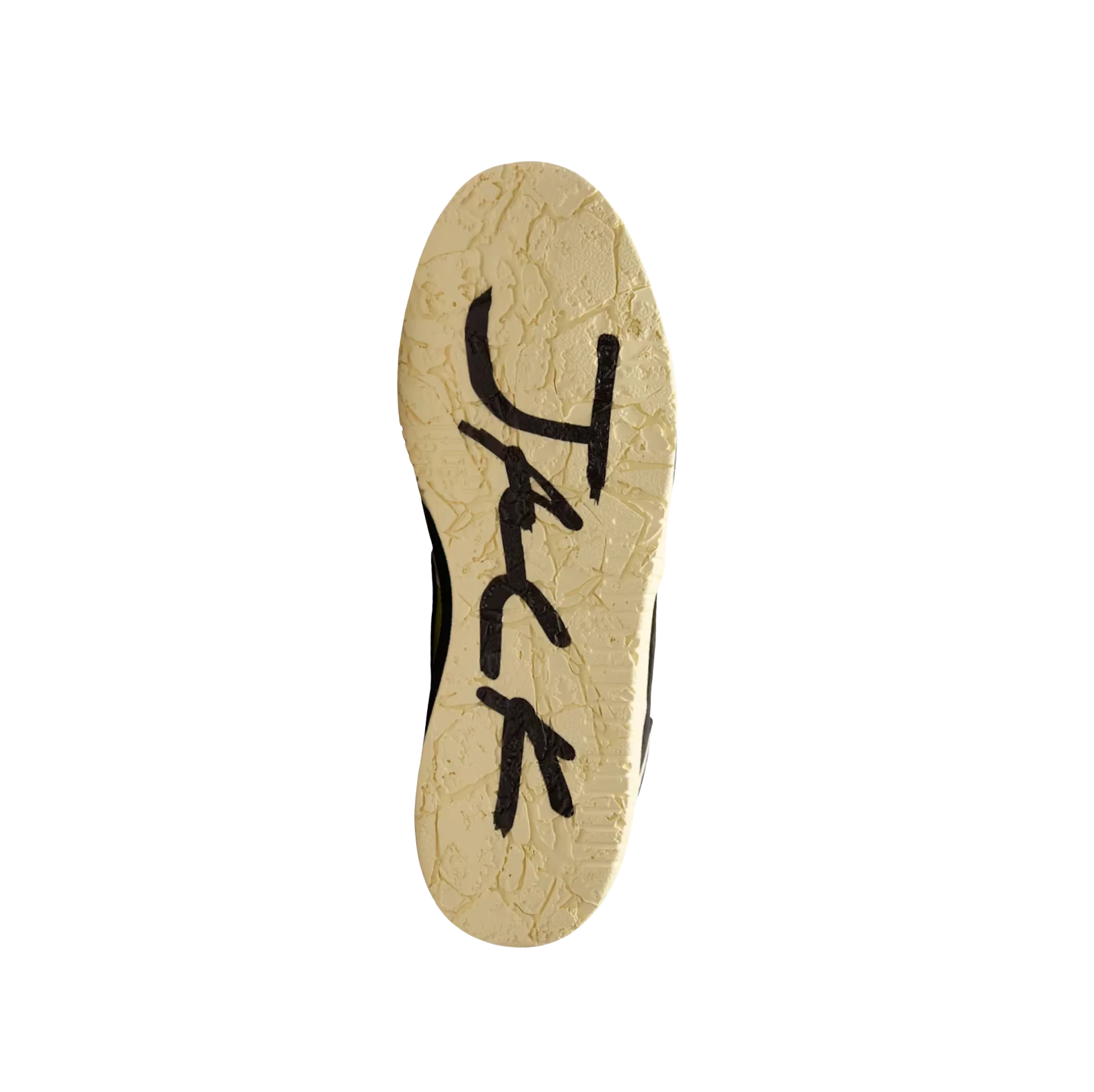 Jordan 1 Travis Scott Bright Cactus – vue semelle avec inscription Jack sur semelle extérieure texturée